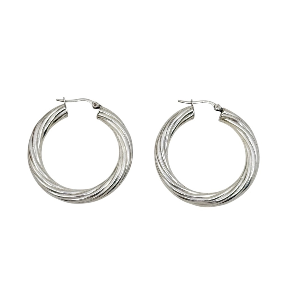 Sterling silver cable hoop earrings - GM1037
